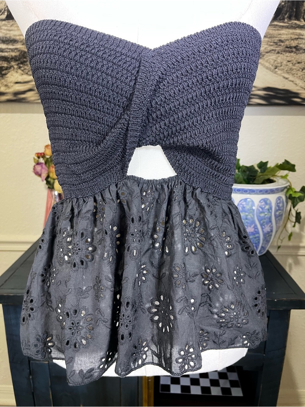 NWT ZARA COMBINATION Cotton KNIT Eyelet STRAPLESS TOP - Picture 8 of 14